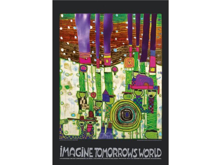 Hundertwasser Art Poster - Imagine Tomorrow's World Green Version (944C)