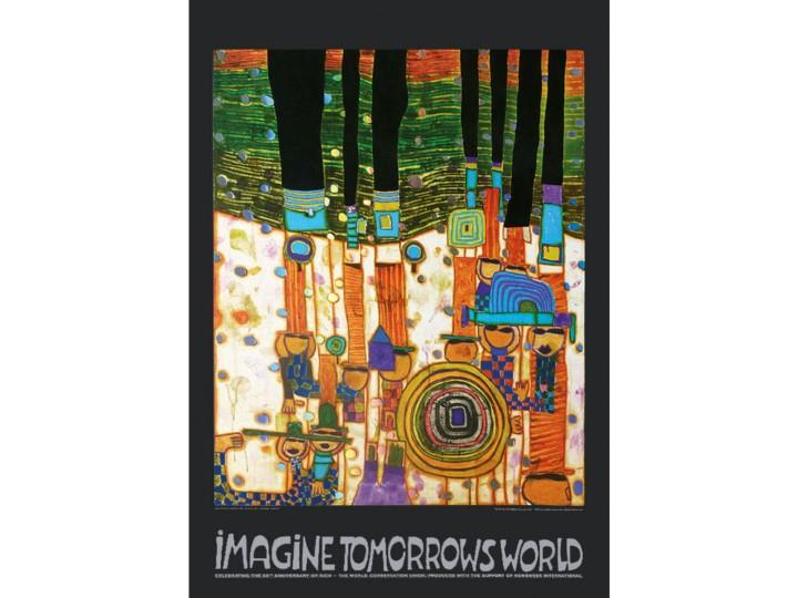 Hundertwasser Art Poster - Imagine Tomorrow's World Orange Version (944C)