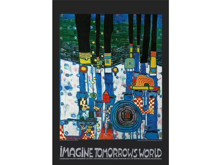 Hundertwasser Art Poster - Imagine Tomorrow's World Blue (944c-BL)