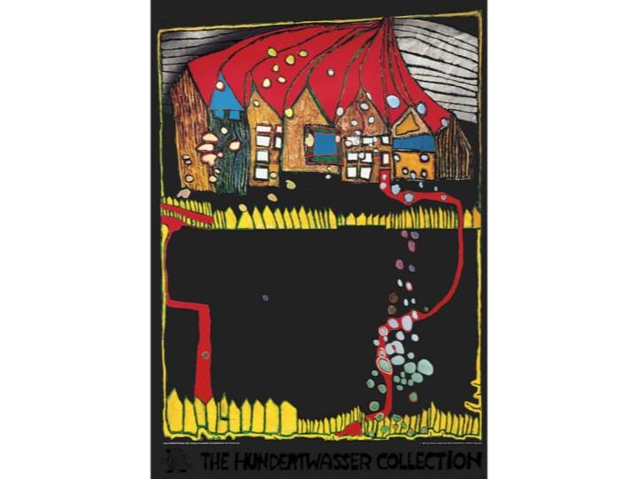 Hundertwasser Art Poster - Houses in the Snow in a Silver Shower