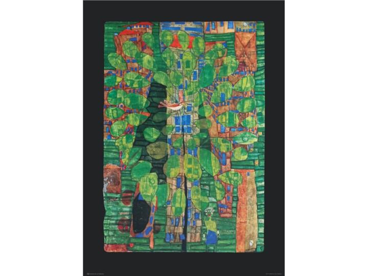 Hundertwasser limited Granolithography - Singing Bird on a Tree in the City (124-sw)