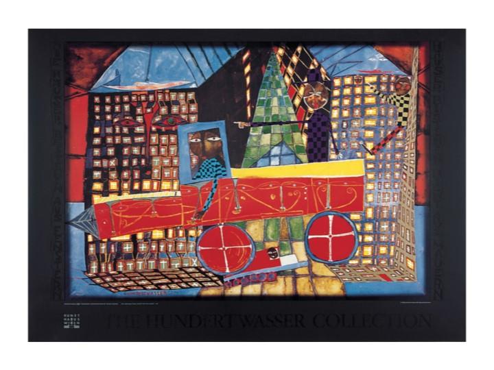 Retired Special - Hundertwasser Art Poster - Day Dreaming Truck Driver with His Houses (138)