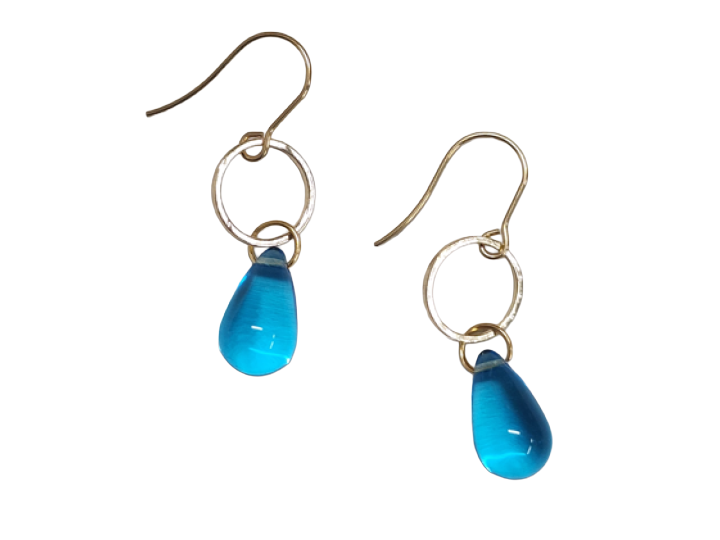 Sea Glass Drop Circle Aqua Earrings