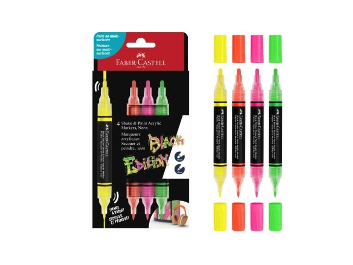 Faber Castell Black Edition Shake & Paint Acrylic Markers Neon 4pk