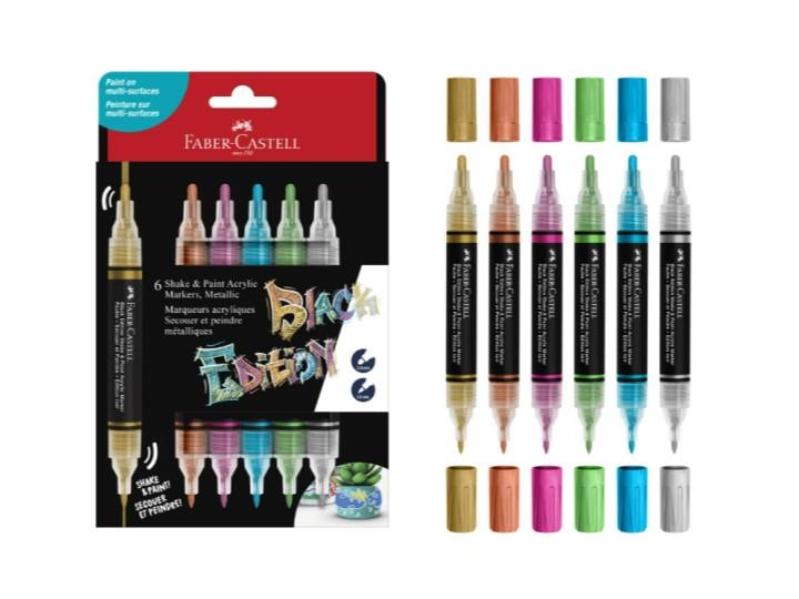 Faber Castell Black Edition Shake & Paint Acrylic Markers Metallic 6pk