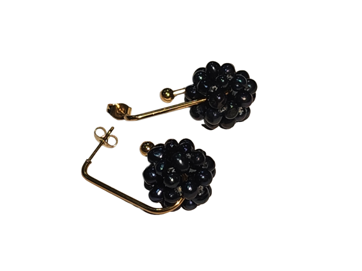 Cluster Stud Hoop Dark Pearl Earrings