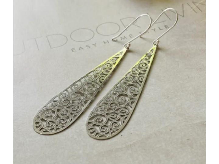 Filagree Gold  Long Tear Drop Earrings