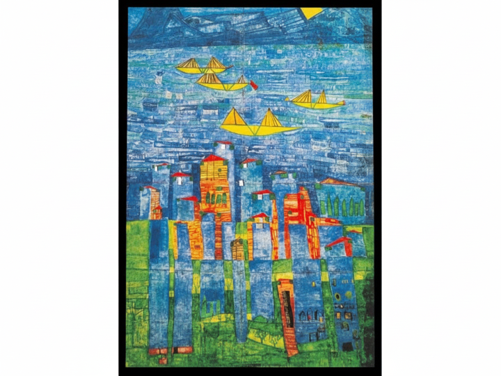Yellow Ships (117) - Hundertwasser Art Card