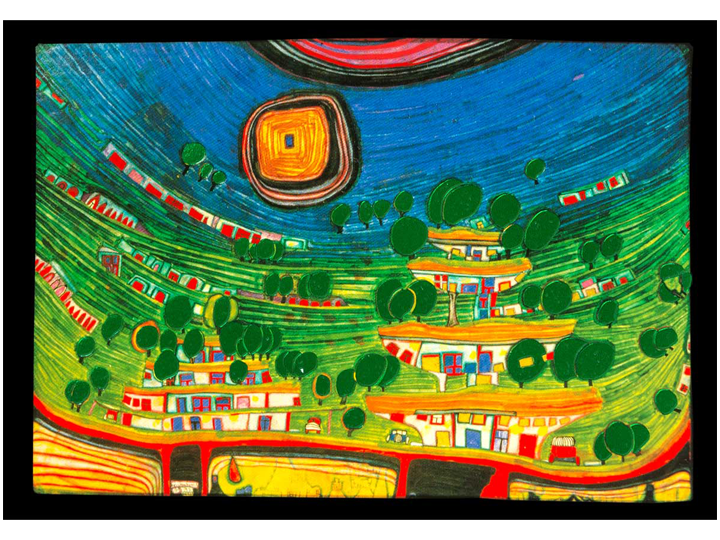 The Houses Are Hanging (699) - Hundertwasser Art Card