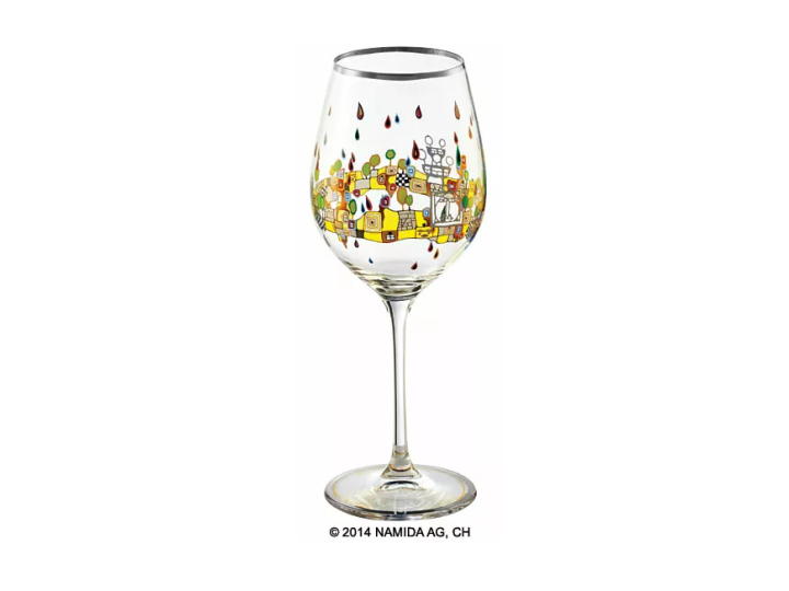 Hundertwasser Wine Glass Platnium Rim Yellow (3)