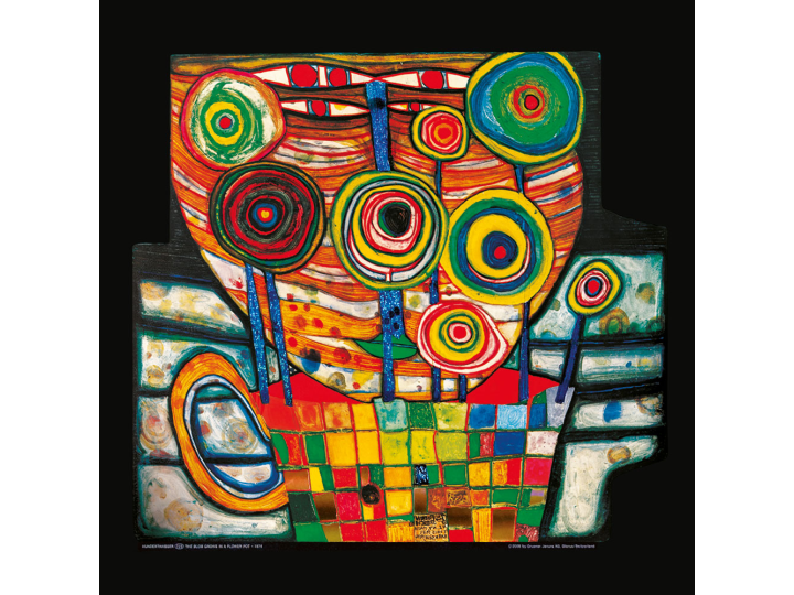 Blob Grows in Flower Pot (725) - Hundertwasser Art Poster 48cm x 48cm
