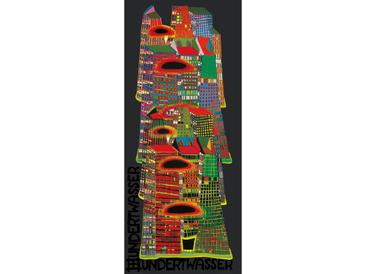Skyscrapers (686F) - Hundertwasser Art Poster 60cm x 138cm