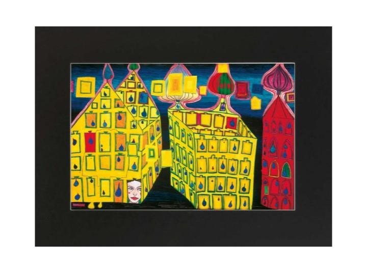 Hundertwasser Mini Print Yellow Houses (630)