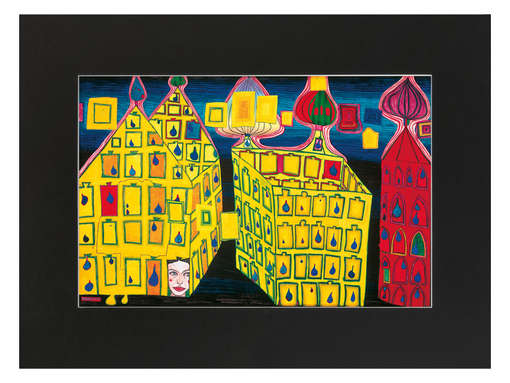 Yellow Houses (630) - Hundertwasser Print 40cm x 30cm