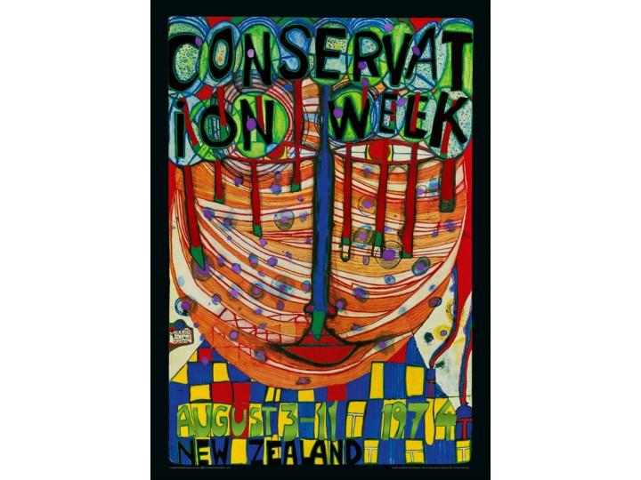 Hundertwasser Art Poster - Conservation Week Red (726A)