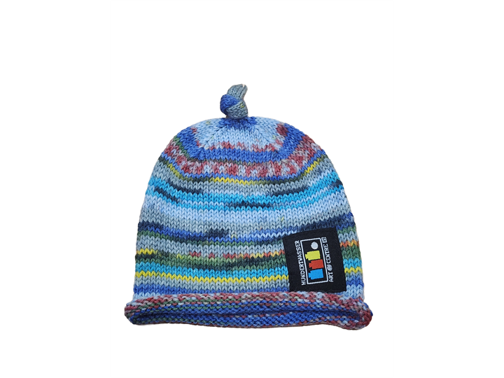 Hand Knitted Newborn Hat – Opal Wool, Hundertwasser (944) Blue Blues