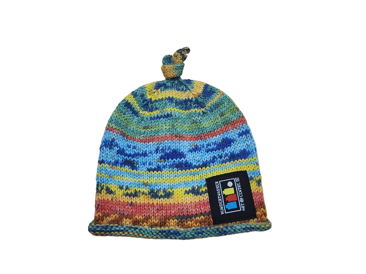 Hand Knitted Newborn Hat – Opal Wool, Hundertwasser (988) Kiss in the Rain