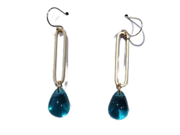 Water Droplet Earring Teal/Gold
