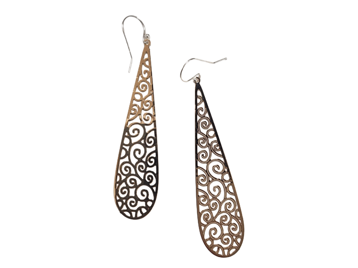 Filagree Gold  Long Tear Drop Earrings