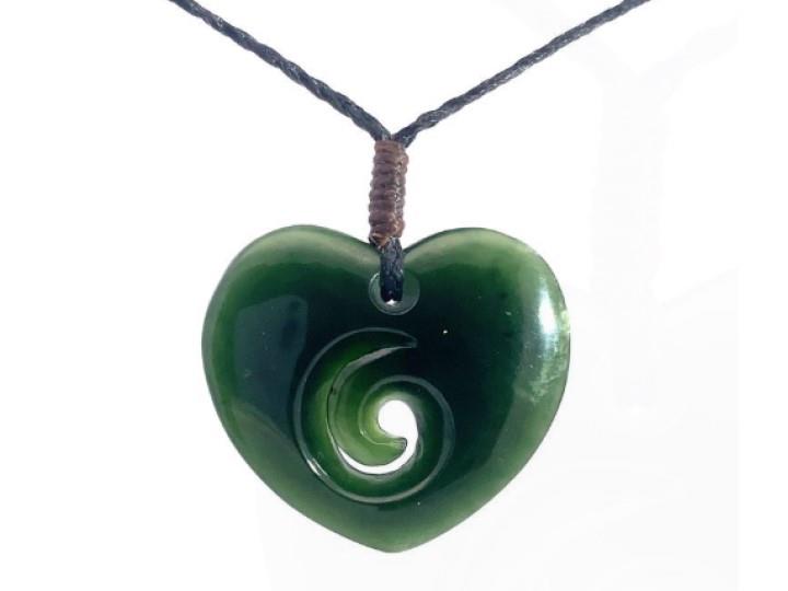 Heart (Manawa) with Koru Pendant – Genuine West Coast Kawakawa Pounamu