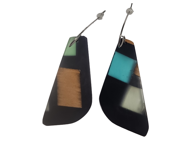 NZ Native Swamp Kauri & Resin Earrings (B)