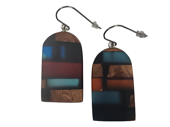 NZ Native Swamp Kauri & Resin Earrings (L)