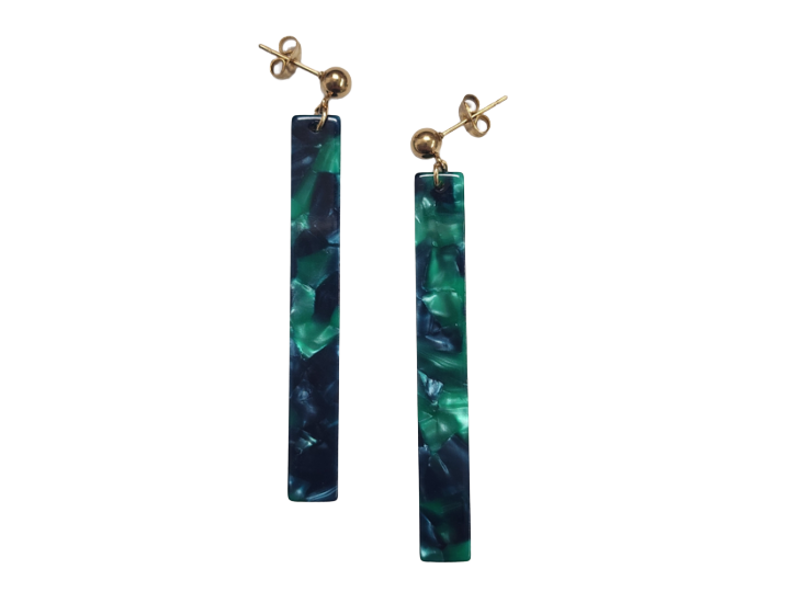 Green & Gold Tortoiseshell Acrylic Rod Earrings