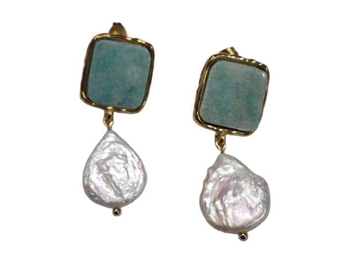 Aqua Marine Pearl Stud Earrings